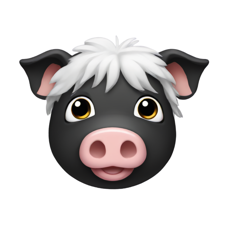 genmoji: a black pig with white hair