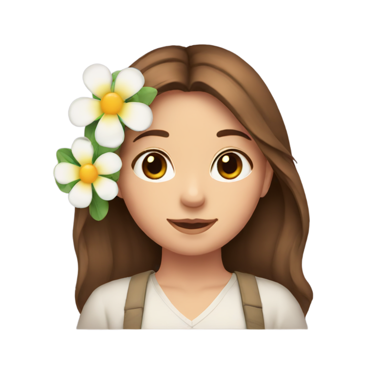 genmoji : Fille aux cheveux bruns avec une fleur derrière l'oreille
