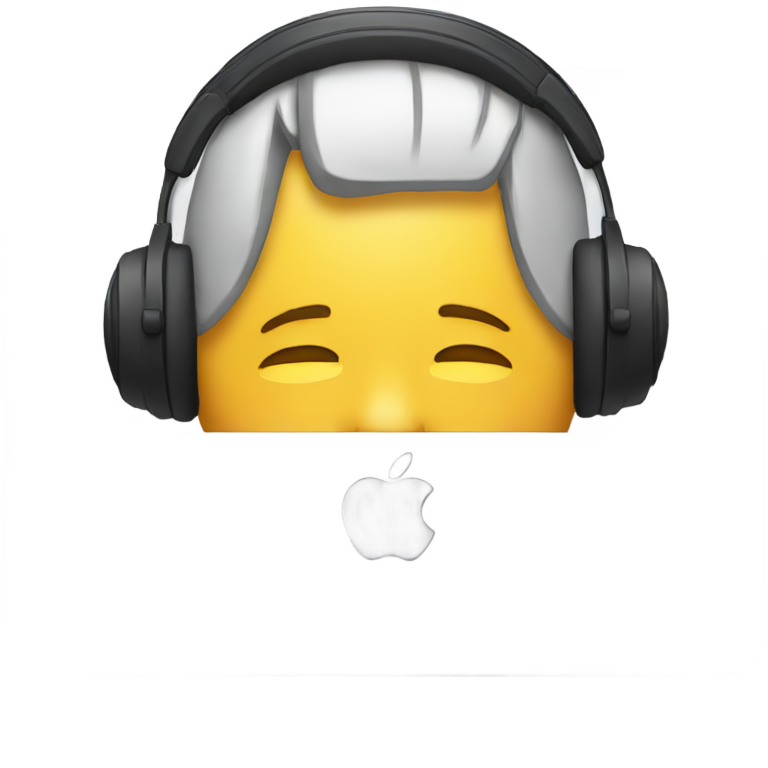 genmoji：低头戴着耳机使用Mac笔记本电脑