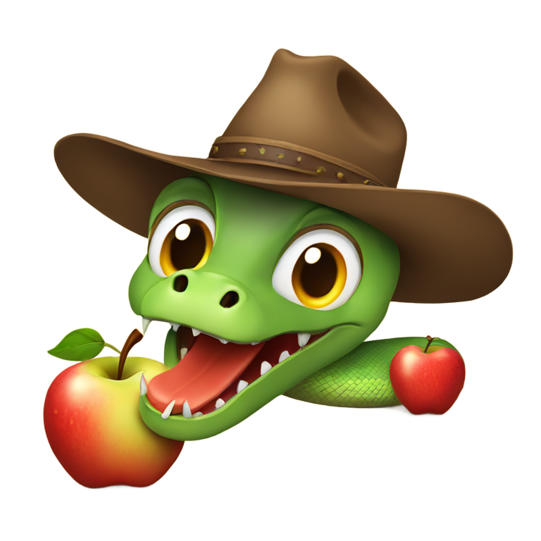 genmoji：戴牛仔帽的蛇咬半个苹果