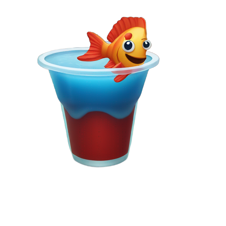 genmoji : Boisson bleue avec bonbon poisson rouge dans une tasse au restaurant Chilis