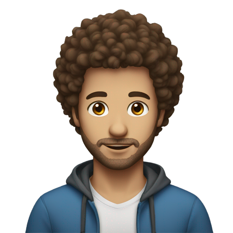 genmoji：man with brown fluffy hair and a blue eyes