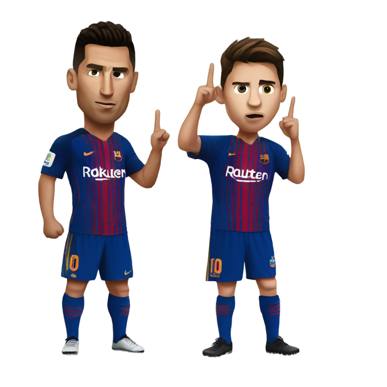 genmoji：ronaldo and Messi showing confused finger