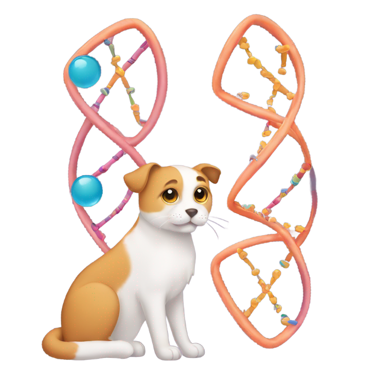 genmoji: Cat and Dog and DNA behind