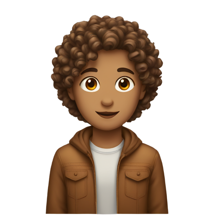 絵文字：白と茶色の半ウェーブヘアの女の子と、茶色肌のカーリーヘアの男の子
