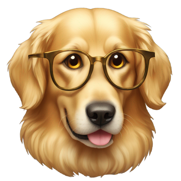 genmoji : Golden Retriever avec des cornes de diable et portant des lunettes