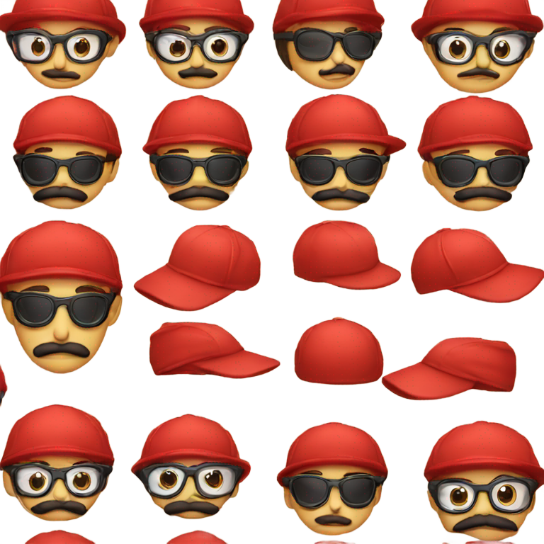 prompt: dumb Emoji with a red basecap, a black mustache above the lip and round glasses