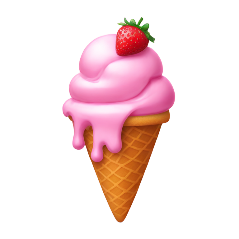絵文字：ピンクのアイスクリームにイチゴトッピング