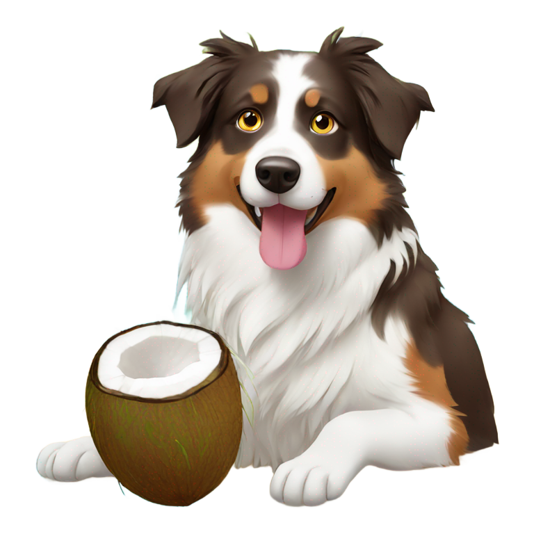 genmoji : Berger australien buvant dans une noix de coco