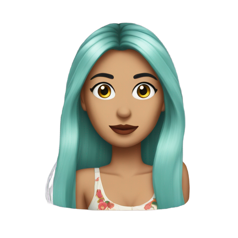 genmoji：西班牙歌手LOLA INDIGO表情符号：绿色眼睛，红色长发，明显的眼线。