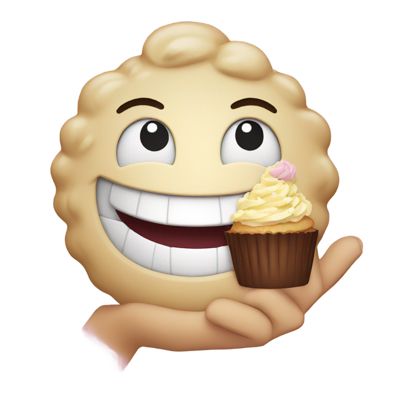 絵文字：カップケーキを食べて幸せな手