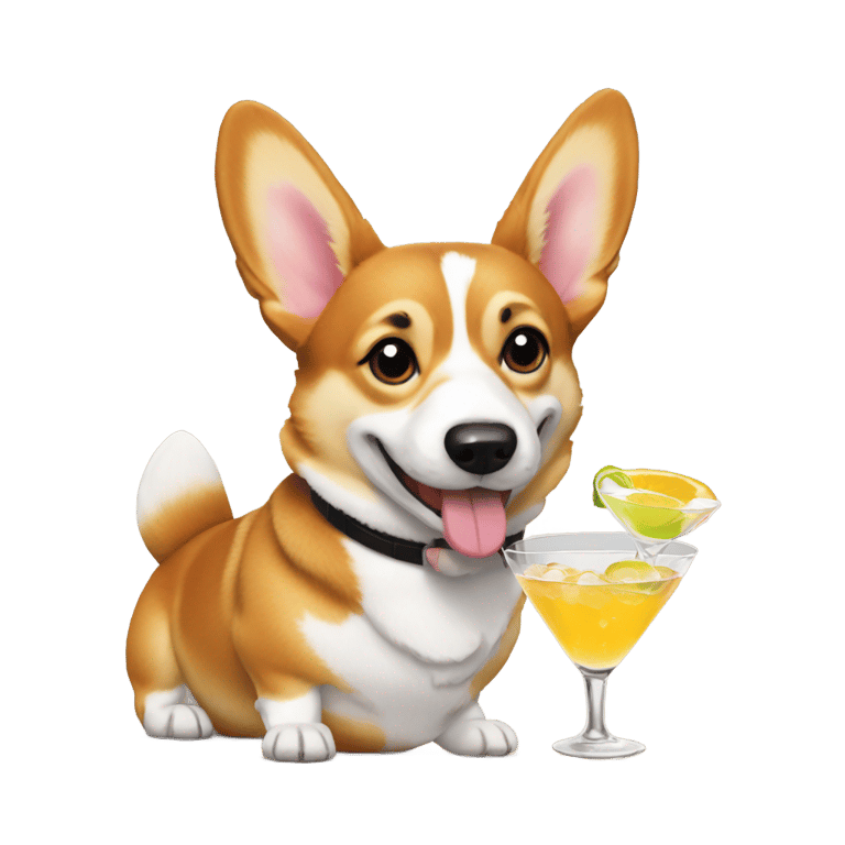 絵文字：A corgi dricking a martini cocktai