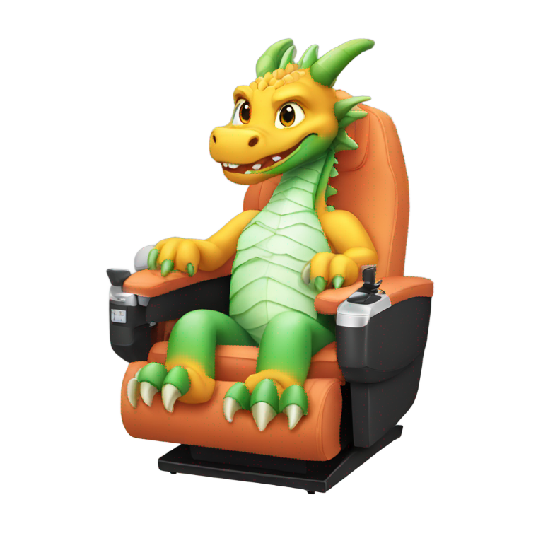 genmoji : Dragon dans un fauteuil de massage