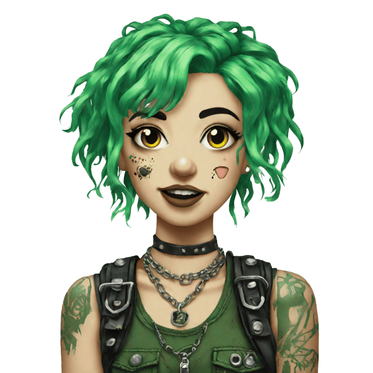 genmoji：DIY风格的绿发 crust punk女孩