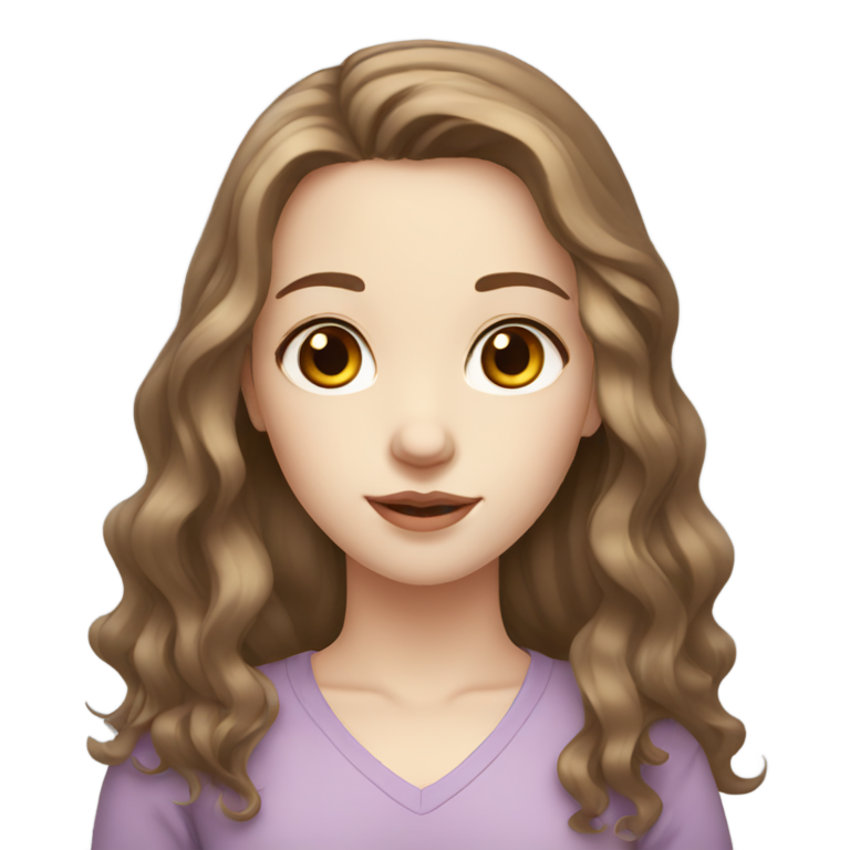 genmoji : Fille aux yeux marron, peau claire et cheveux bruns ondulés