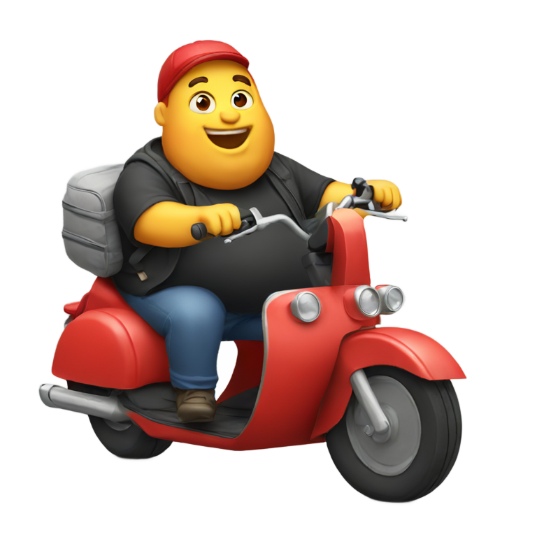 genmoji : Fat red guy riding a scooter