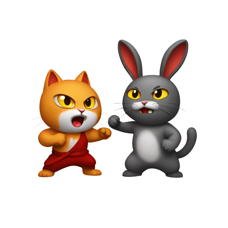 genmoji：兔子和猫在激烈血腥的战斗中