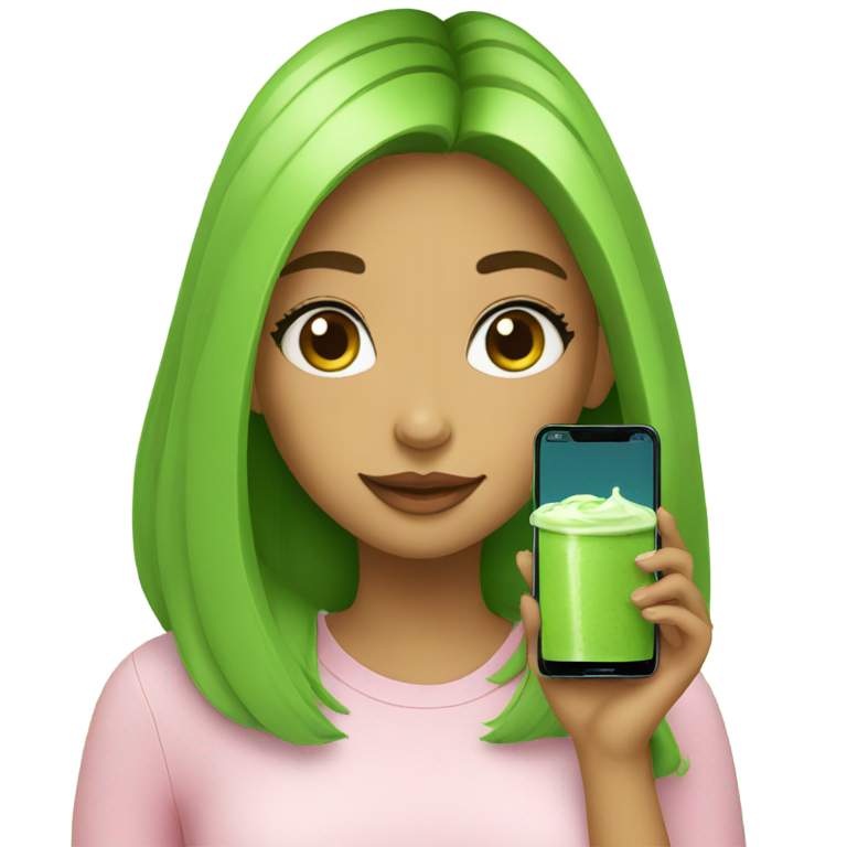 genmoji：手持抹茶和手机的女孩，网红