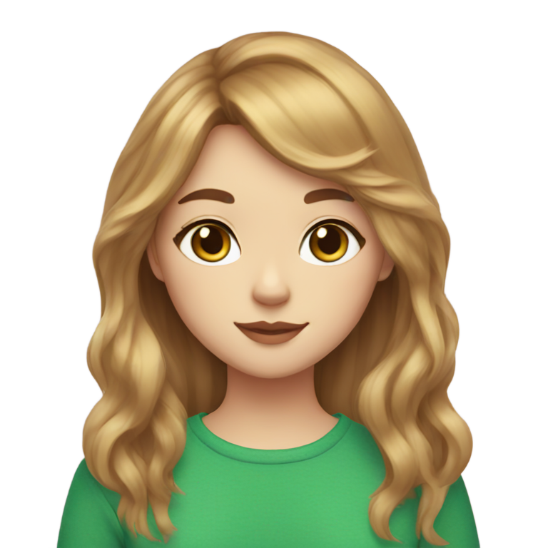 genmoji : Fille aux cheveux châtain clair, frange rideau, allure irlandaise, yeux bleus, avec un chat calico.