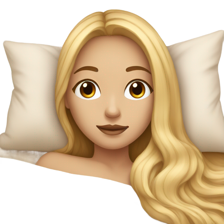 genmoji：beautiful girl with long blonde hair laying down in bed sleeping underneath beige blanket