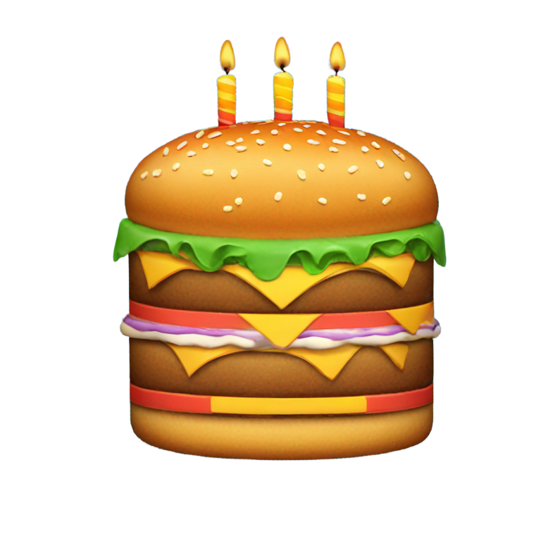絵文字：ハンバーガーケーキにバースデーキャンドル
