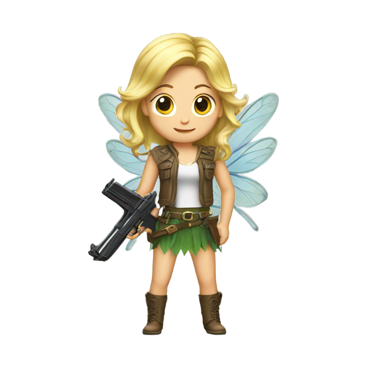 genmoji : Une fée aux cheveux blonds avec des pistolets