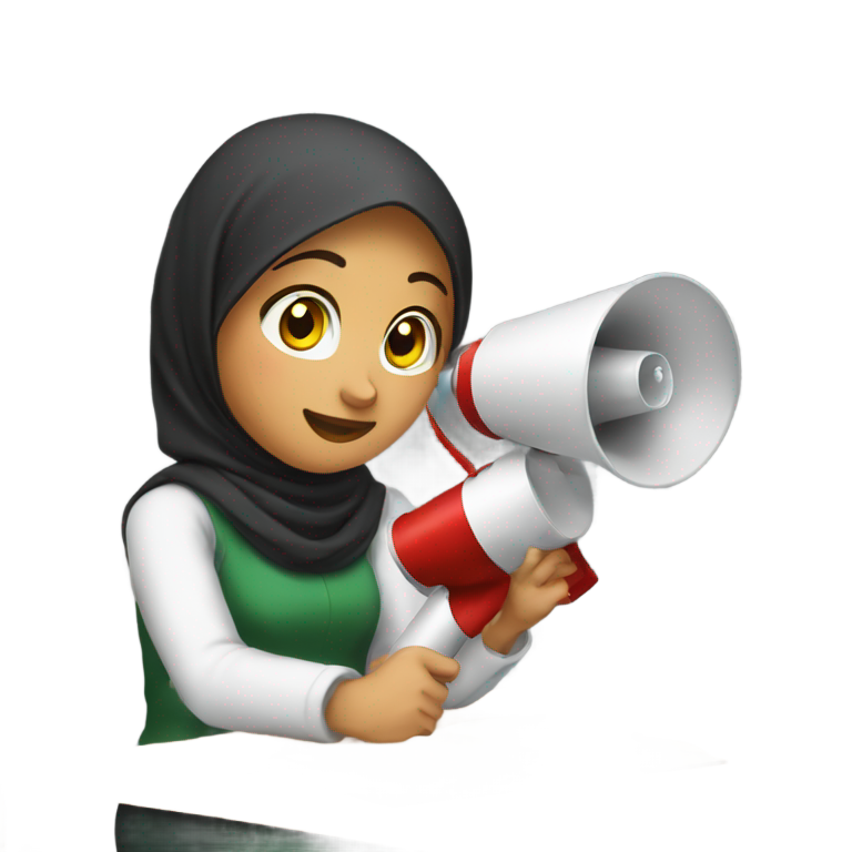 genmoji：大学穆斯林女生手持扩音器学习