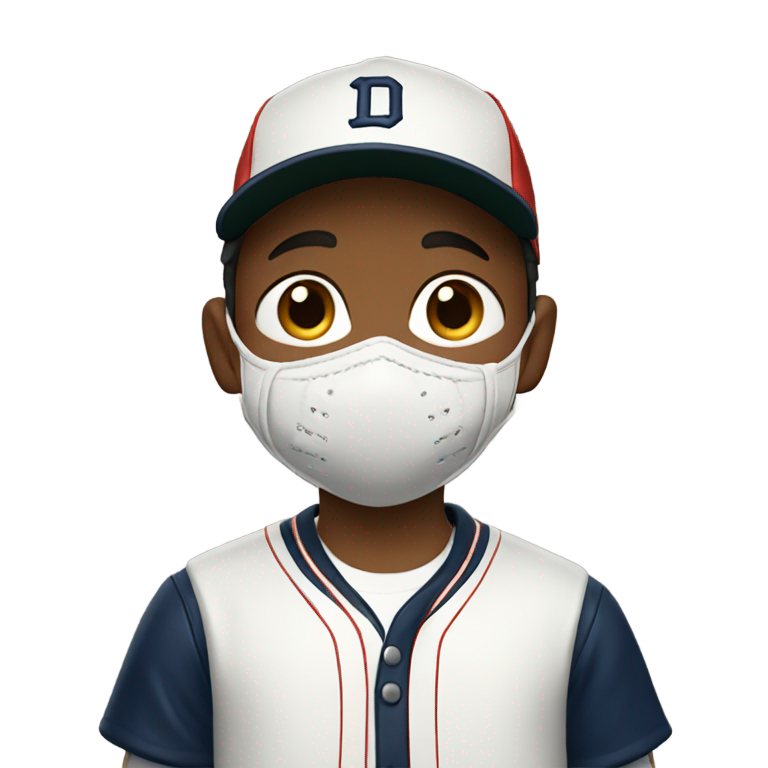 genmoji: Boy in baseball jacket and baseball hat and face mask