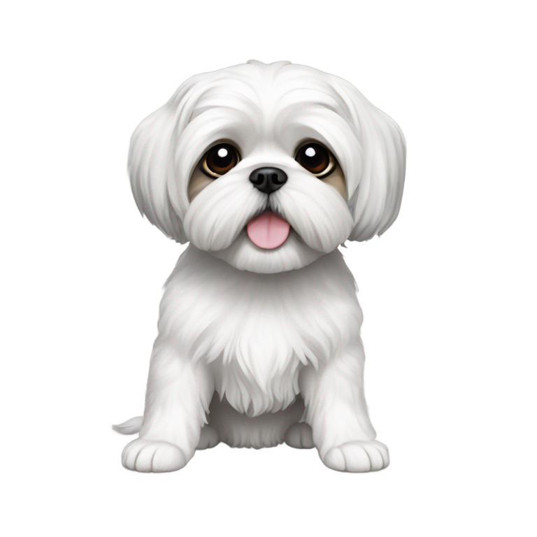 genmoji: the White Maltese Shih Tzu mix with black splotches