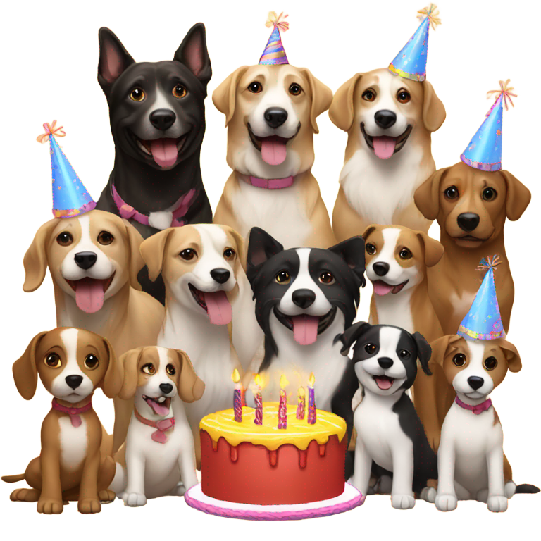 genmoji: make a group of dogs celebrating a birthday