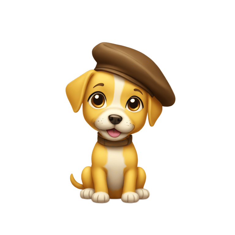 genmoji：黄色卡通小狗戴棕色贝雷帽