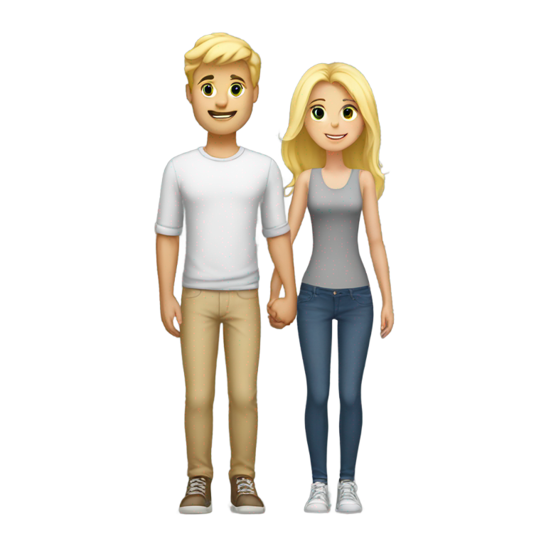 genmoji : Un blond et une blonde se tenant la main