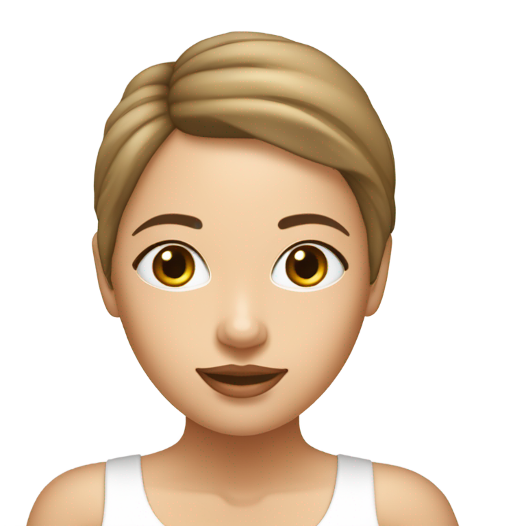 genmoji: Une femme habillée en maillot de bain et qui a beaucoup de lait blanc qui coule sur le visage