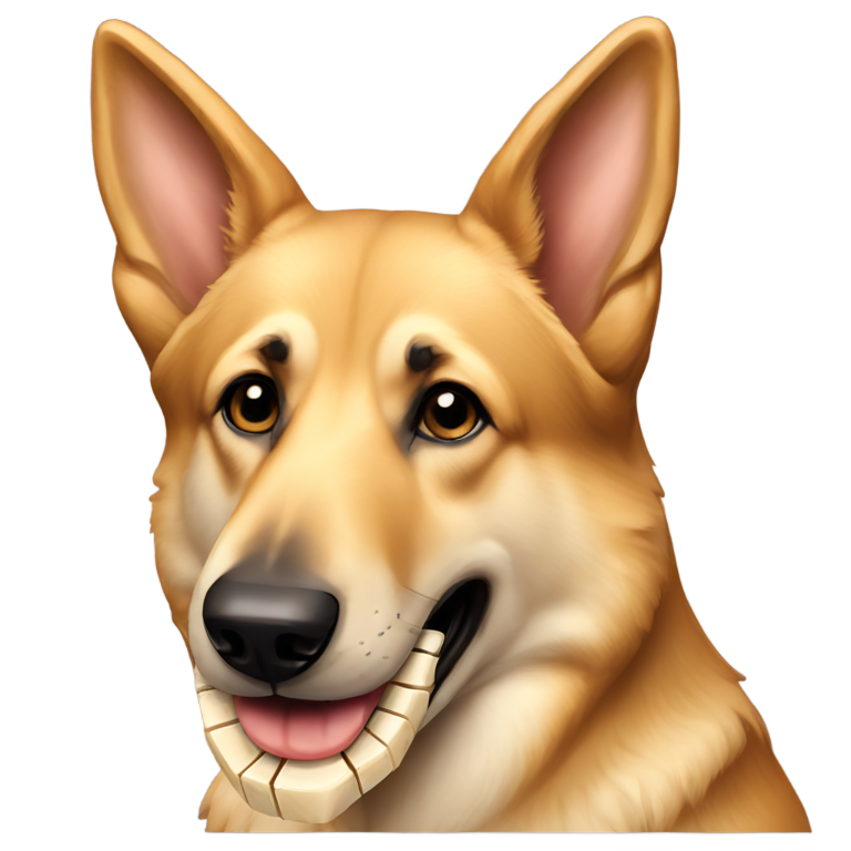 genmoji：一只叼着骨头的米色德国牧羊犬
