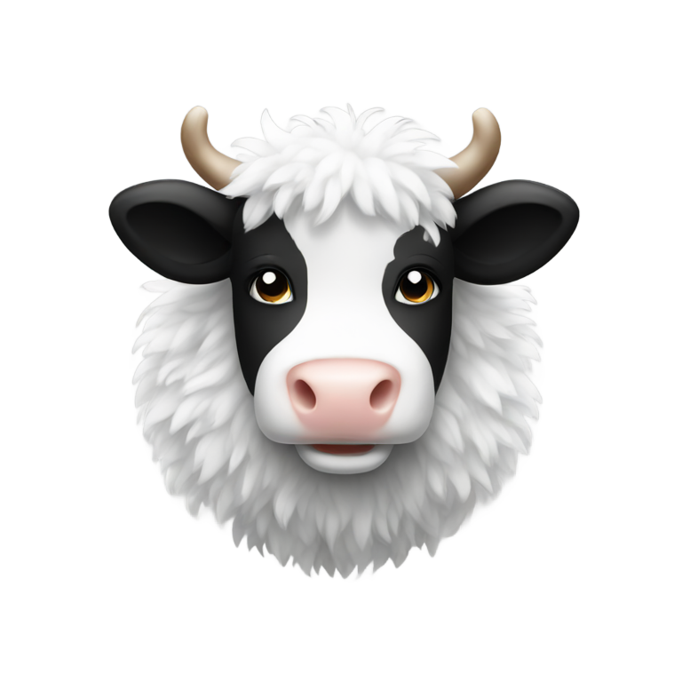 genmoji: fluffy cow, black and white