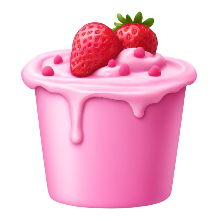 genmoji : Yaourt rose avec des fraises et des paillettes rose vif