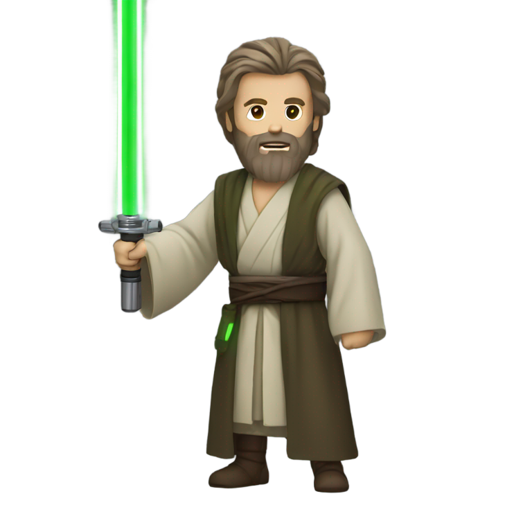 genmoji : Jedi barbu avec sabre laser vert