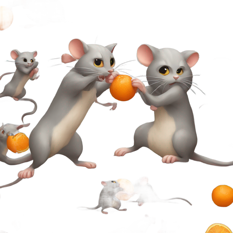 genmoji：灰色小老鼠与一只橙猫搏斗