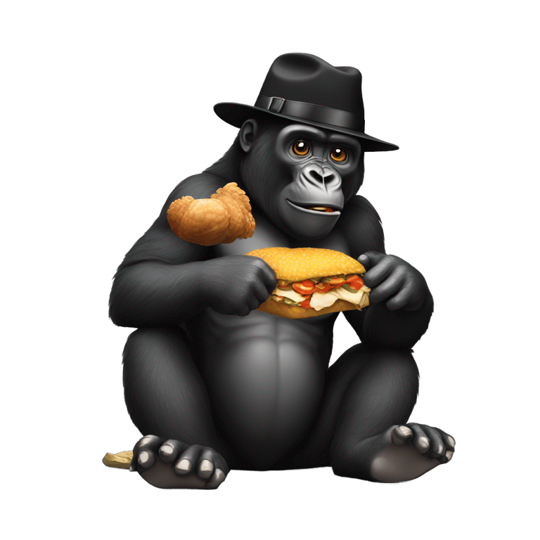 genmoji：Black gorilla eating chicken wearing a 10 gallon hat
