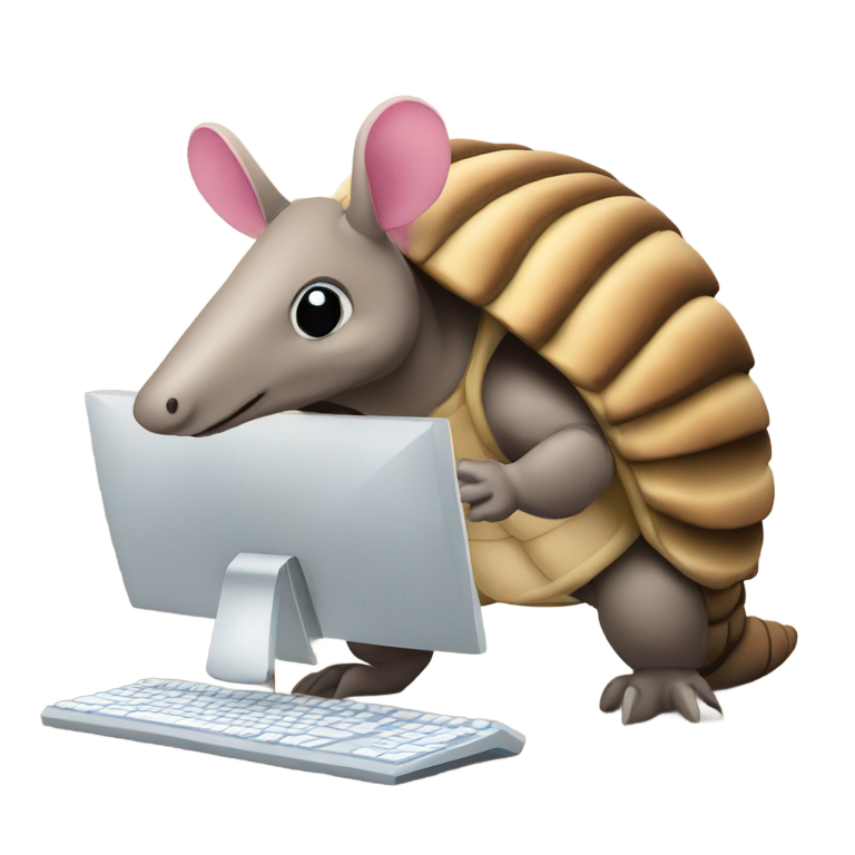 genmoji: An Armadillo using a computer while also looking to the viewer