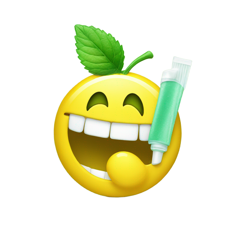genmoji：Yellow smiley face eating spearmint toothpaste