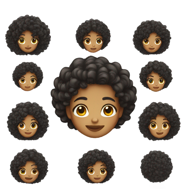 genmoji : Un émoji d'une fille métisse asiatique et noire aux cheveux bouclés