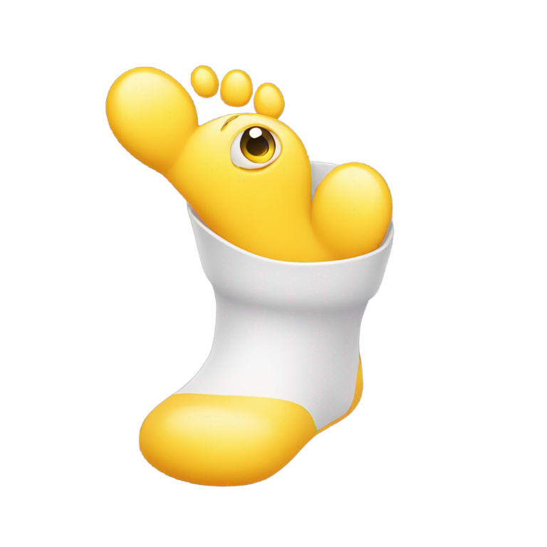 genmoji：A yellow emoji face with big, expressive eyes and a surprised or curious expression, holding and sucking on someone else’s cartoon foot. The foot should clearly belong to another character, not the emoji.