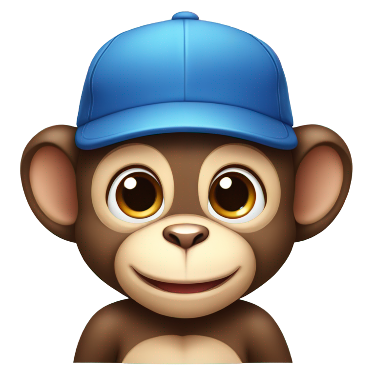 genmoji : A cute happy face of a baby monkey with a blue cap. The monkey has to be like a sexy boy
