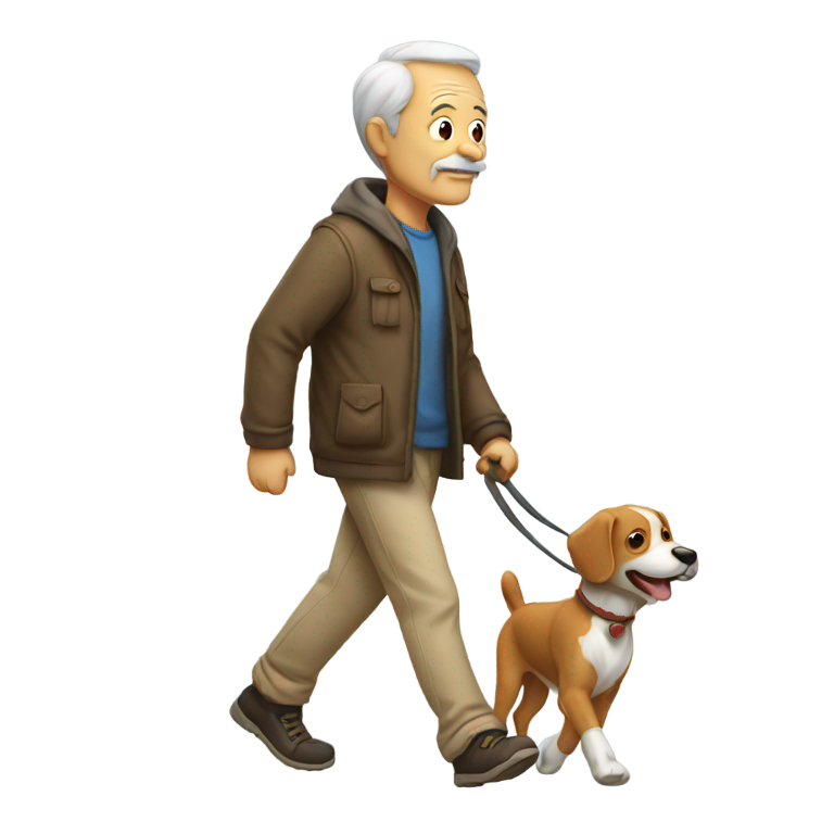 絵文字：散歩している老人に似た犬