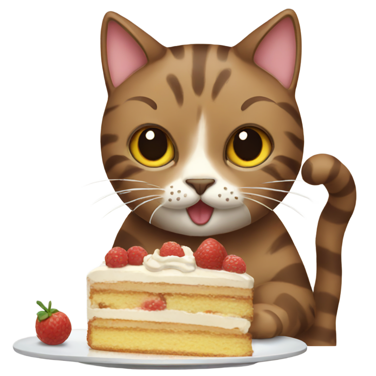 絵文字：ケーキを食べる猫