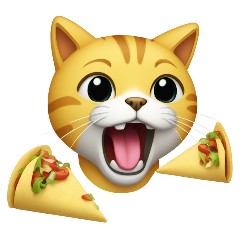 genmoji: A yellow cat crying while eating a taco