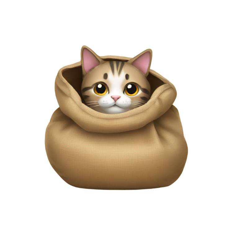 genmoji: Cat sitting in a sack