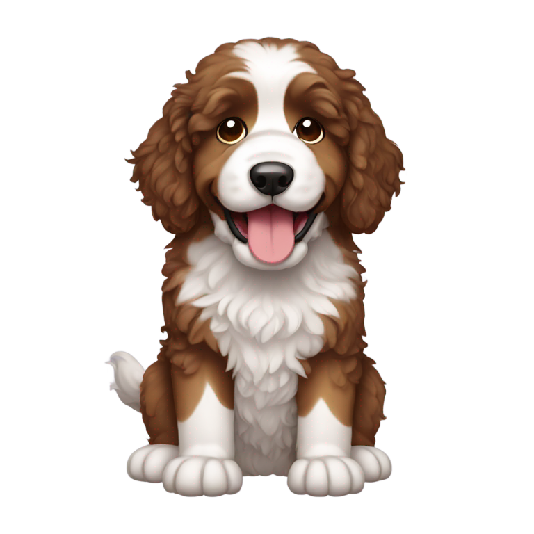 genmoji : Créez un émoji d'un Bernedoodle assis et pleurant.