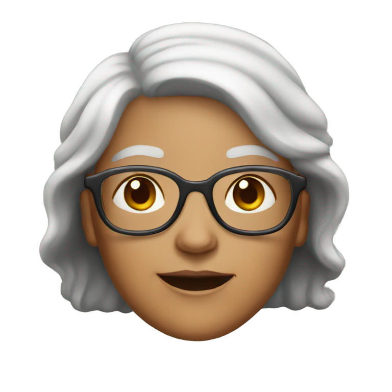 genmoji: Old woman with glasses and light brown skin with red hair
